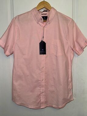 Ben Sherman Short-Sleeve Stretch Oxford Shirt in Light Pink - NWT